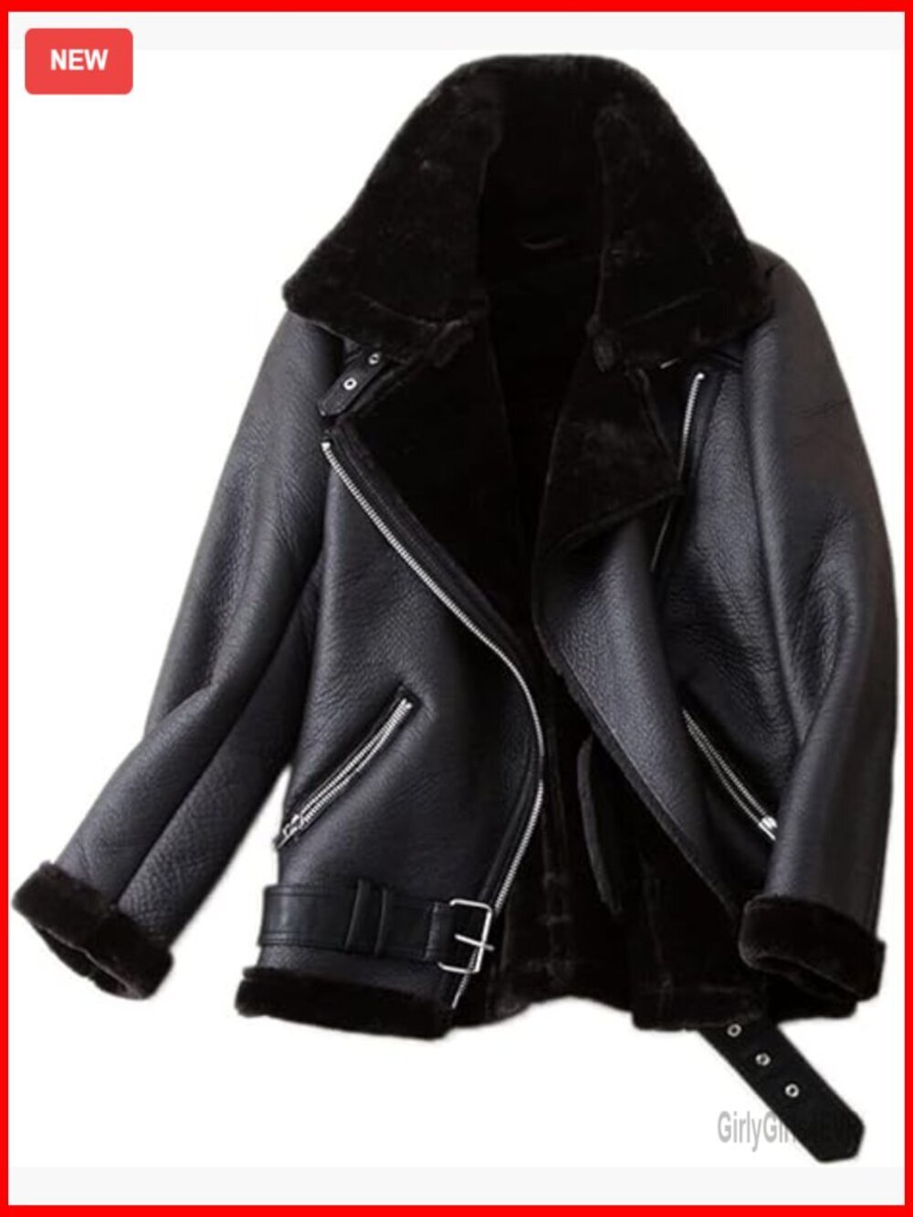Women's Faux Shearling Moto Jacket Winter Coat Lined Parka Leather Style
